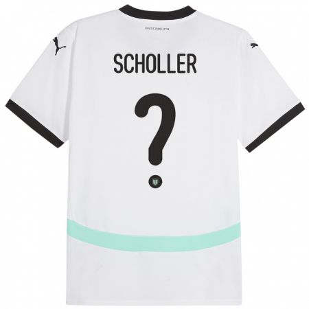 Kandiny Bambino Maglia Austria Jakob Schöller #0 Bianco Kit Gara Away 24-26 Maglietta