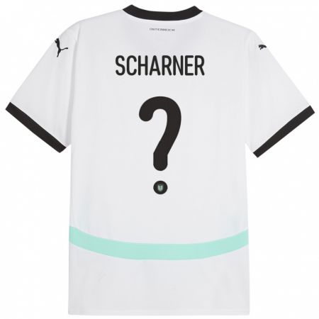 Kandiny Bambino Maglia Austria Benedict Scharner #0 Bianco Kit Gara Away 24-26 Maglietta