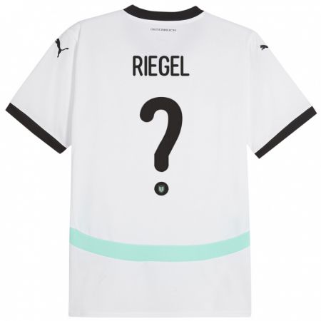 Kandiny Bambino Maglia Austria Adrian Riegel #0 Bianco Kit Gara Away 24-26 Maglietta