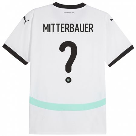 Kandiny Bambino Maglia Austria Elias Mitterbauer #0 Bianco Kit Gara Away 24-26 Maglietta