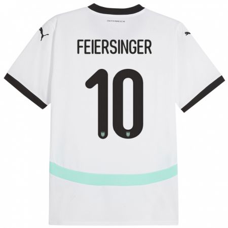 Kandiny Bambino Maglia Austria Laura Feiersinger #10 Bianco Kit Gara Away 24-26 Maglietta