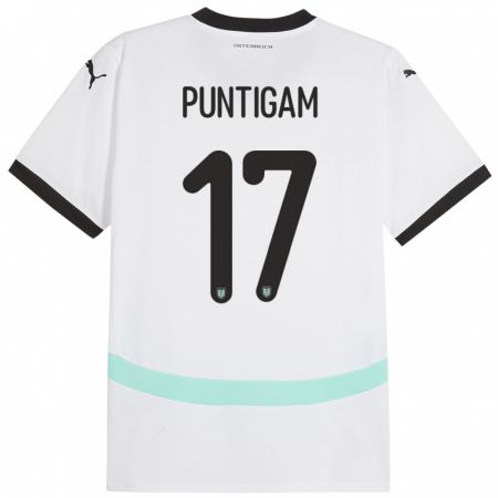 Kandiny Bambino Maglia Austria Sarah Puntigam #17 Bianco Kit Gara Away 24-26 Maglietta