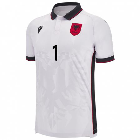 Kandiny Bambino Maglia Albania Alen Sherri #1 Bianco Kit Gara Away 24-26 Maglietta