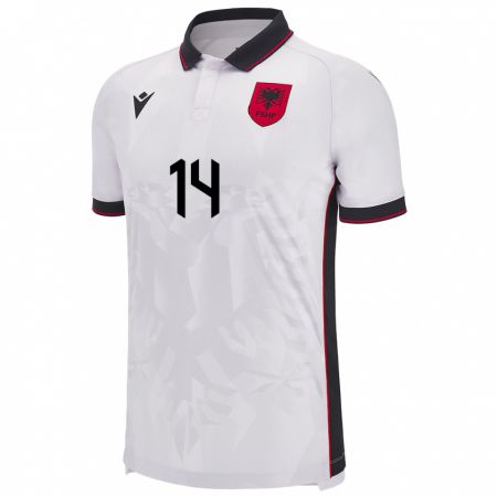 Kandiny Bambino Maglia Albania Ergi Goga #14 Bianco Kit Gara Away 24-26 Maglietta