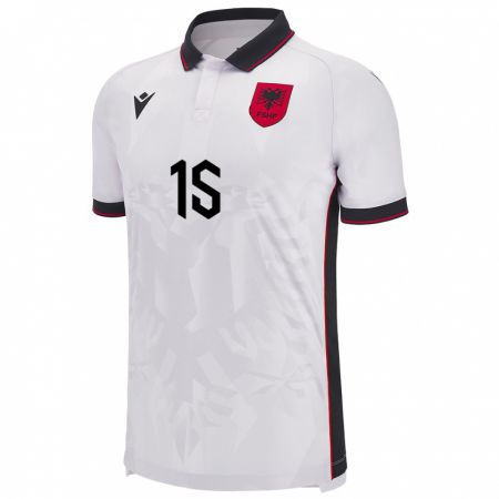 Kandiny Bambino Maglia Albania Elmando Gjini #15 Bianco Kit Gara Away 24-26 Maglietta