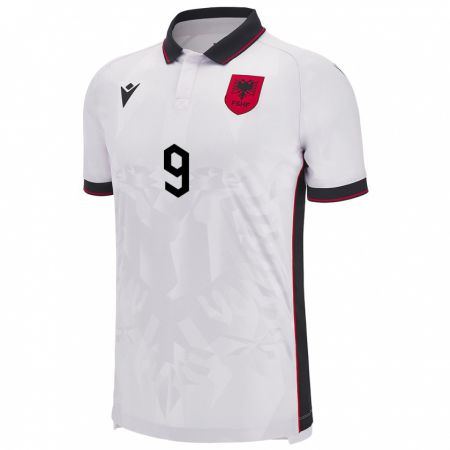 Kandiny Bambino Maglia Albania Arlind Rexhepi #9 Bianco Kit Gara Away 24-26 Maglietta