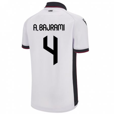 Kandiny Bambino Maglia Albania Adrian Bajrami #4 Bianco Kit Gara Away 24-26 Maglietta