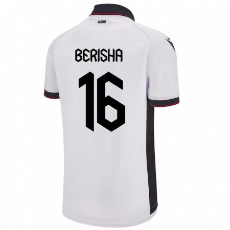 Kandiny Bambino Maglia Albania Medon Berisha #16 Bianco Kit Gara Away 24-26 Maglietta