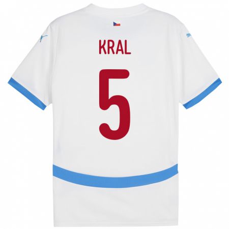 Kandiny Bambino Maglia Cechia Tomas Kral #5 Bianco Kit Gara Away 24-26 Maglietta