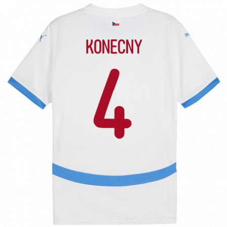 Kandiny Bambino Maglia Cechia Mikulas Konecny #4 Bianco Kit Gara Away 24-26 Maglietta