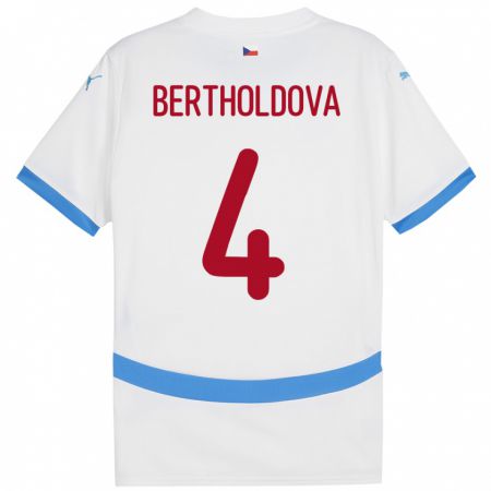 Kandiny Bambino Maglia Cechia Petra Bertholdová #4 Bianco Kit Gara Away 24-26 Maglietta