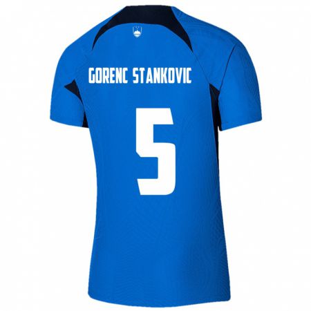 Kandiny Kinderen Slovenië Jon Gorenc Stankovic #5 Blauw Uitshirt Uittenue 24-26 T-Shirt