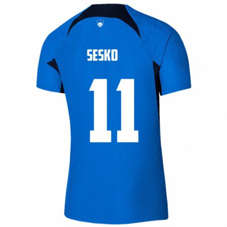 Kandiny Bambino Maglia Slovenia Benjamin Sesko #11 Blu Kit Gara Away 24-26 Maglietta