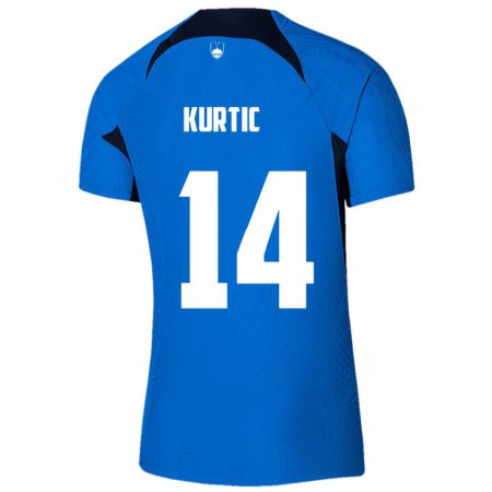 Kandiny Kinder Slowenien Jasmin Kurtic #14 Blau Auswärtstrikot Trikot 24-26 T-Shirt Österreich