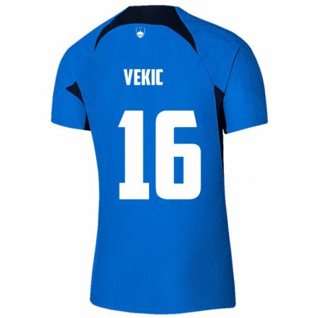 Kandiny Bambino Maglia Slovenia Igor Vekic #16 Blu Kit Gara Away 24-26 Maglietta