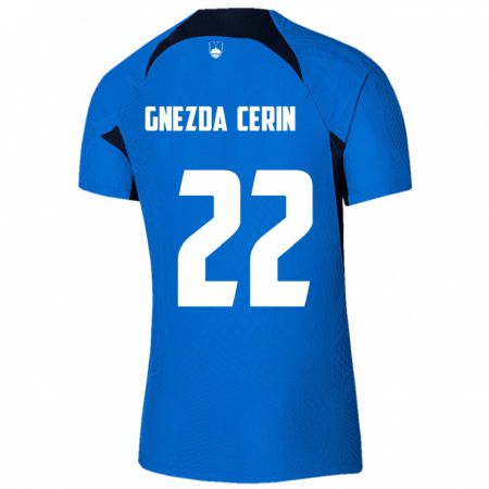 Kandiny Bambino Maglia Slovenia Adam Gnezda Cerin #22 Blu Kit Gara Away 24-26 Maglietta