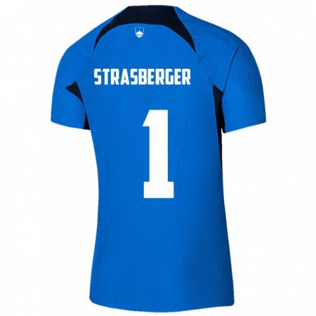 Kandiny Kinder Slowenien Tim Strasberger #1 Blau Auswärtstrikot Trikot 24-26 T-Shirt Österreich