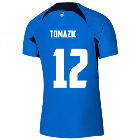 Kandiny Bambino Maglia Slovenia Lukas Tomazic #12 Blu Kit Gara Away 24-26 Maglietta