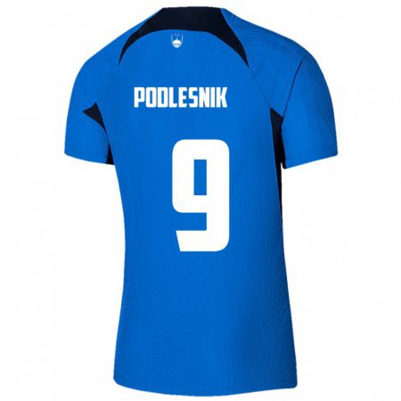 Kandiny Bambino Maglia Slovenia Nik Podlesnik #9 Blu Kit Gara Away 24-26 Maglietta