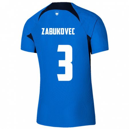 Kandiny Bambino Maglia Slovenia Anze Zabukovec #3 Blu Kit Gara Away 24-26 Maglietta