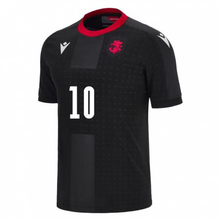 Kandiny Bambino Maglia Georgia Nikoloz Kvelashvili #10 Nero Kit Gara Away 24-26 Maglietta