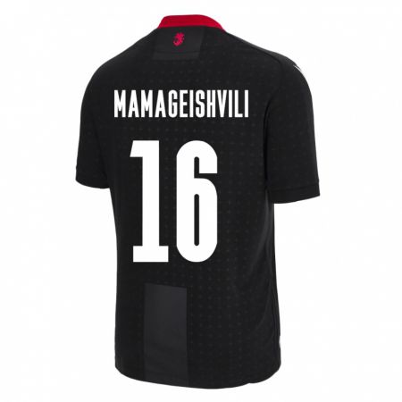 Kandiny Bambino Maglia Georgia Gizo Mamageishvili #16 Nero Kit Gara Away 24-26 Maglietta