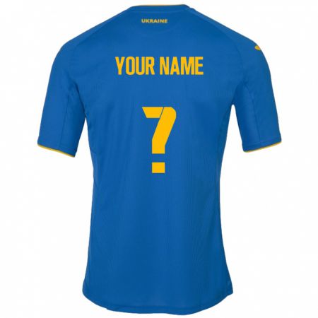 Kandiny Bambino Maglia Ucraina Il Tuo Nome #0 Blu Kit Gara Away 24-26 Maglietta