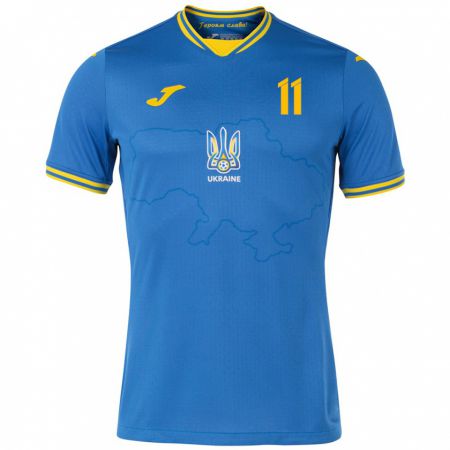 Kandiny Bambino Maglia Ucraina Oleksiy Kashchuk #11 Blu Kit Gara Away 24-26 Maglietta