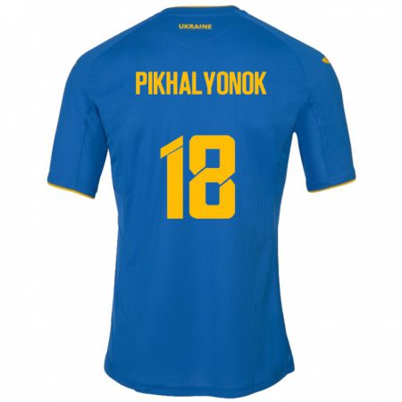 Kandiny Kinderen Oekraïne Oleksandr Pikhalyonok #18 Blauw Uitshirt Uittenue 24-26 T-Shirt