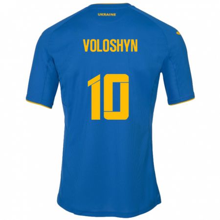 Kandiny Bambino Maglia Ucraina Nazar Voloshyn #10 Blu Kit Gara Away 24-26 Maglietta