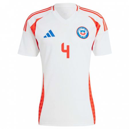 Kandiny Bambino Maglia Cile Mauricio Isla #4 Bianco Kit Gara Away 24-26 Maglietta