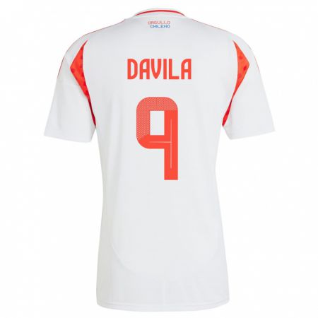 Kandiny Bambino Maglia Cile Víctor Dávila #9 Bianco Kit Gara Away 24-26 Maglietta