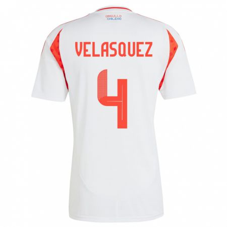 Kandiny Bambino Maglia Cile Lucas Velásquez #4 Bianco Kit Gara Away 24-26 Maglietta