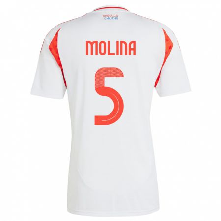 Kandiny Bambino Maglia Cile Benjamín Molina #5 Bianco Kit Gara Away 24-26 Maglietta