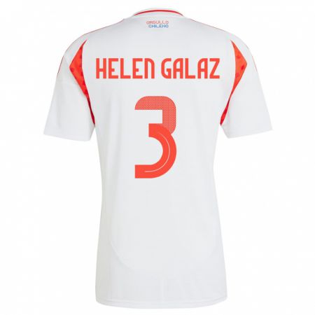 Kandiny Bambino Maglia Cile Su Helen Galaz #3 Bianco Kit Gara Away 24-26 Maglietta