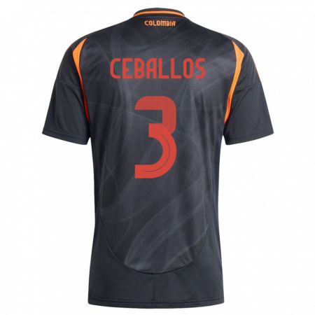 Kandiny Bambino Maglia Colombia Brayan Ceballos #3 Nero Kit Gara Away 24-26 Maglietta