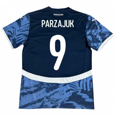 Kandiny Kinder Paraguay Kevin Parzajuk #9 Blau Auswärtstrikot Trikot 24-26 T-Shirt Österreich