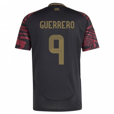 Kandiny Bambino Maglia Perù Paolo Guerrero #9 Nero Kit Gara Away 24-26 Maglietta