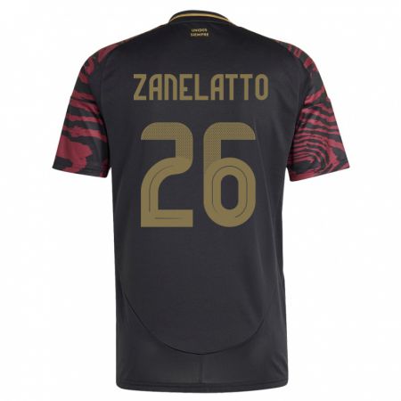 Kandiny Bambino Maglia Perù Franco Zanelatto #26 Nero Kit Gara Away 24-26 Maglietta