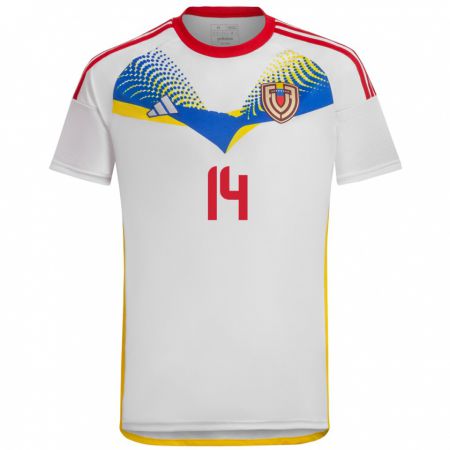 Kandiny Bambino Maglia Venezuela Maicol Ruiz #14 Bianco Kit Gara Away 24-26 Maglietta