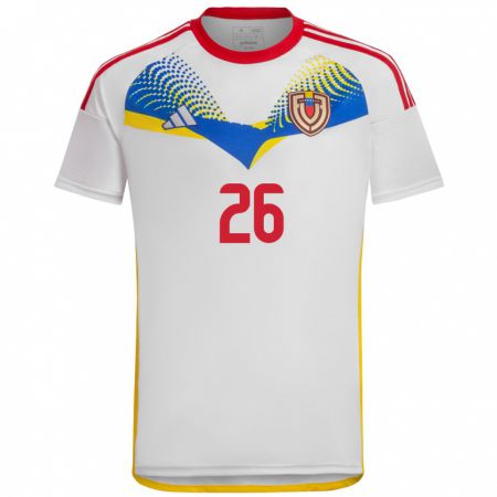 Kandiny Bambino Maglia Venezuela Daniel Pereira #26 Bianco Kit Gara Away 24-26 Maglietta