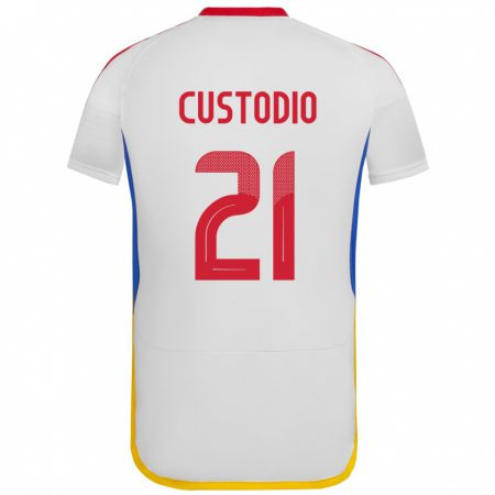 Kandiny Bambino Maglia Venezuela Alex Custodio #21 Bianco Kit Gara Away 24-26 Maglietta