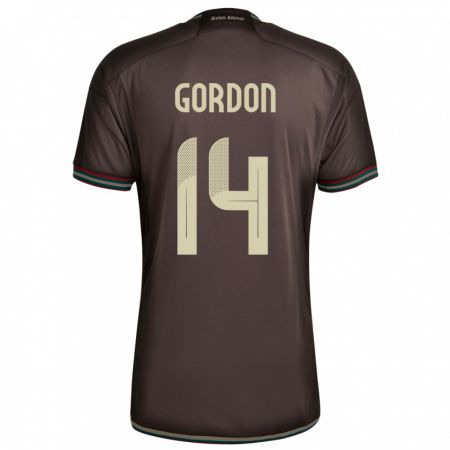 Kandiny Bambino Maglia Giamaica Ashton Gordon #14 Marrone Notte Kit Gara Away 24-26 Maglietta