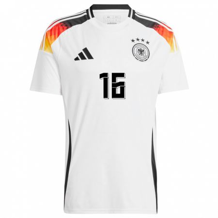 Kandiny Uomo Maglia Germania Lukas Klostermann #16 Bianco Kit Gara Home 24-26 Maglietta