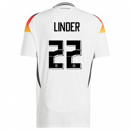 Kandiny Uomo Maglia Germania Sarai Linder #22 Bianco Kit Gara Home 24-26 Maglietta