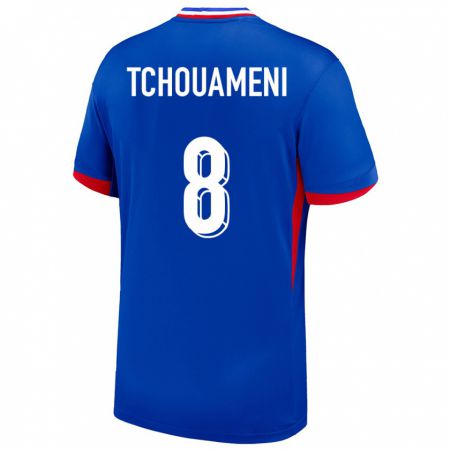 Kandiny Uomo Maglia Francia Aurelien Tchouameni #8 Blu Kit Gara Home 24-26 Maglietta