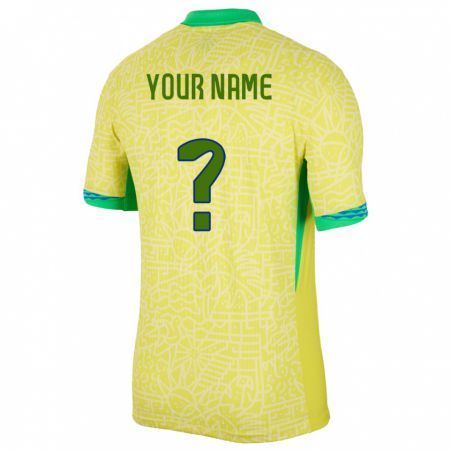 Kandiny Hombre Camiseta Brasil Su Nombre #0 Amarillo 1ª Equipación 24-26 La Camisa