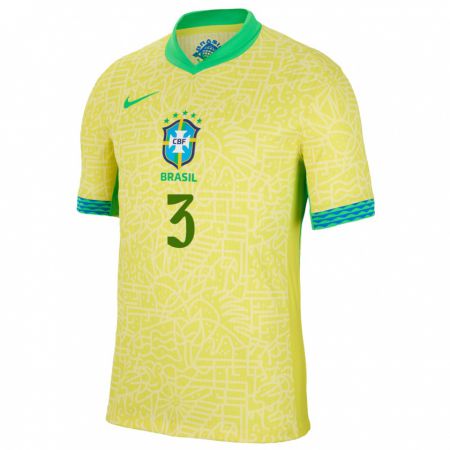 Kandiny Herren Brasilien Eder Militao #3 Gelb Heimtrikot Trikot 24-26 T-Shirt Österreich