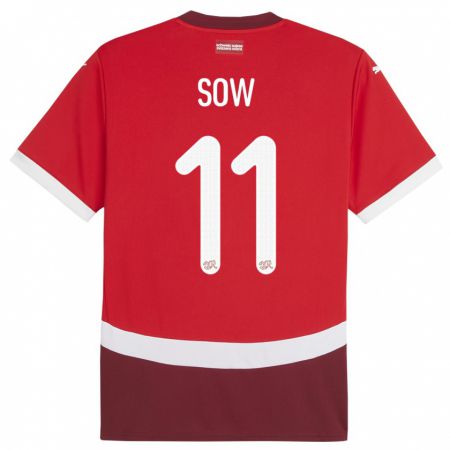 Kandiny Hombre Camiseta Suiza Coumba Sow #11 Rojo 1ª Equipación 24-26 La Camisa México