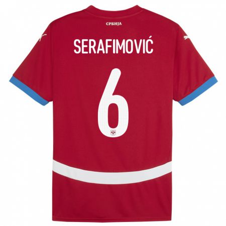 Kandiny Heren Servië Vojin Serafimovic #6 Rood Thuisshirt Thuistenue 24-26 T-Shirt